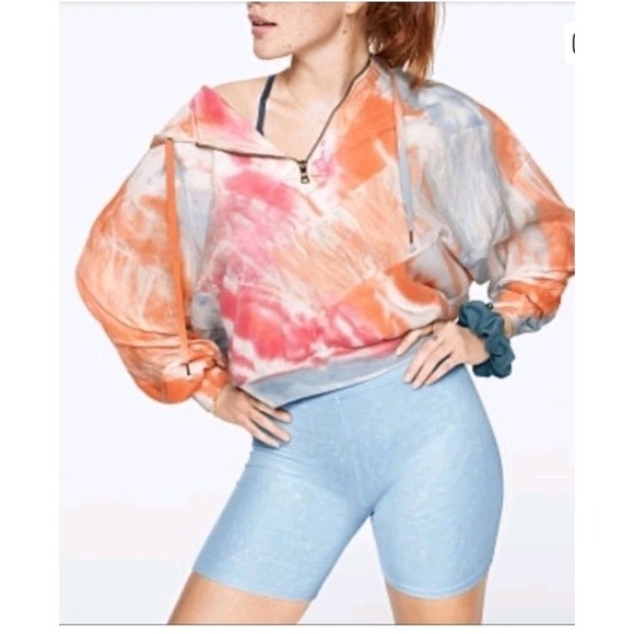 PINK Victoria's Secret Tops - Victorias Secret Womens XS Pink Tie Dye Slouchy Sweater Top Hoodie Shirt Top Zip